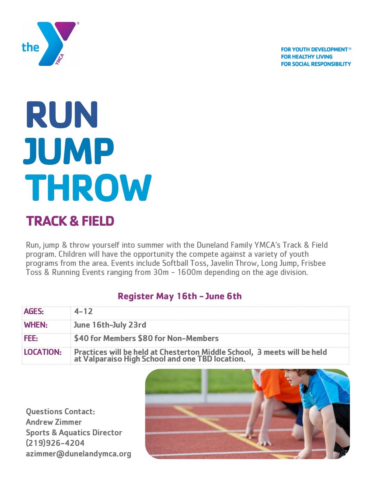 Duneland Y Offers Youth Track & Field This Summer