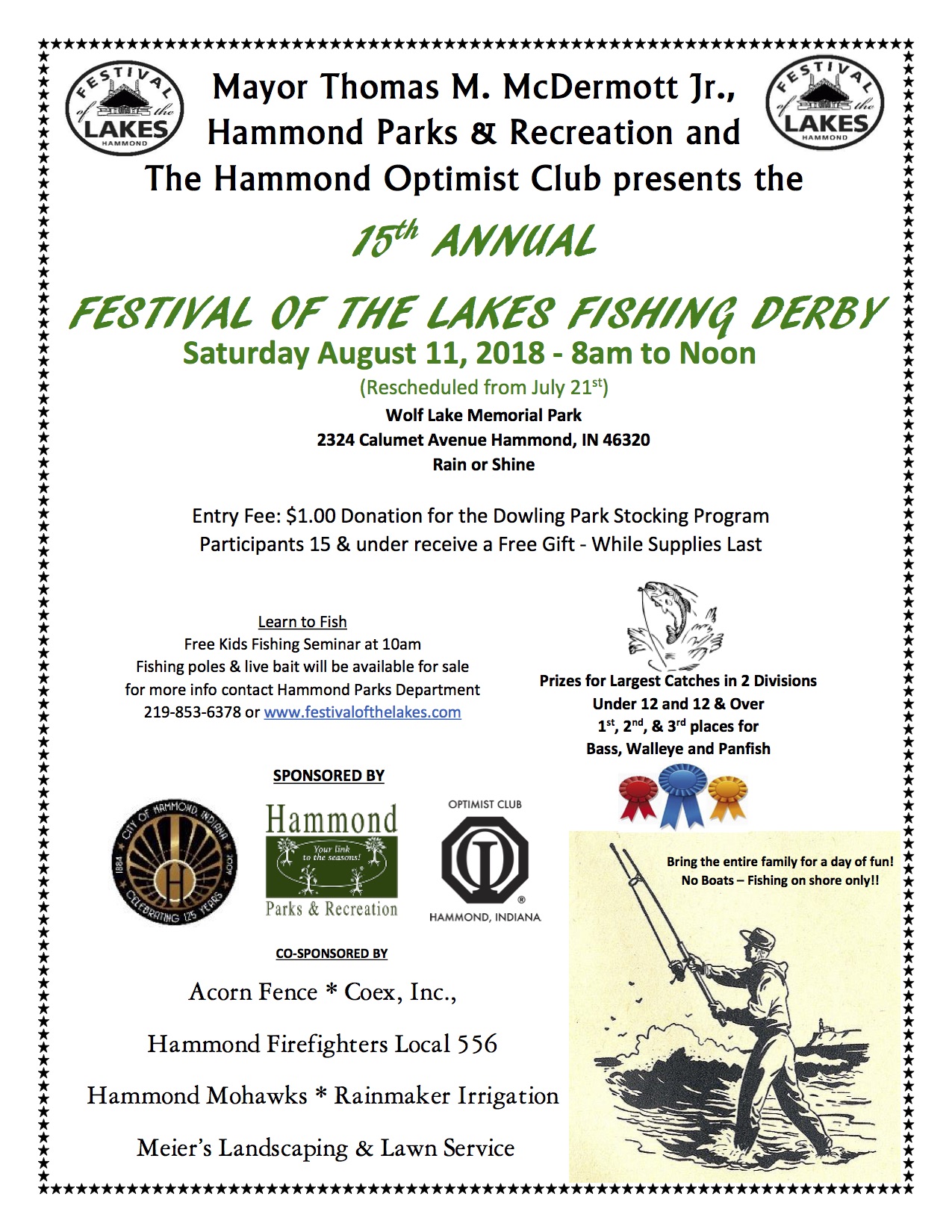 City of Hammond Announces Date of Rescheduled Festival of the Lakes Fishing Derby
