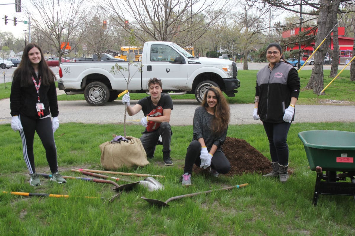Volunteers planted 77 trees on IU Northwest campus for Arbor Day